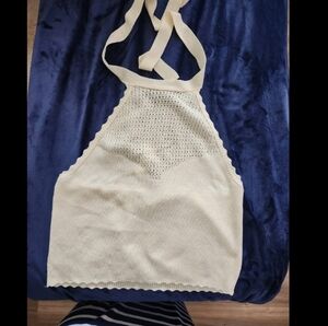 Zara Ribbed Cream Halter Croped Knit Tip Size Medium
